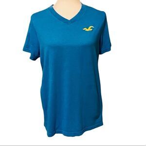 Hollister Blue Shortsleeved Woman’s Shirt V Neck Size Large
